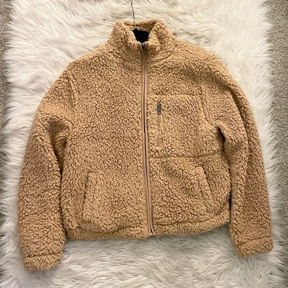 Love Tree Brown Teddy Zip Up Jacket Size Large
